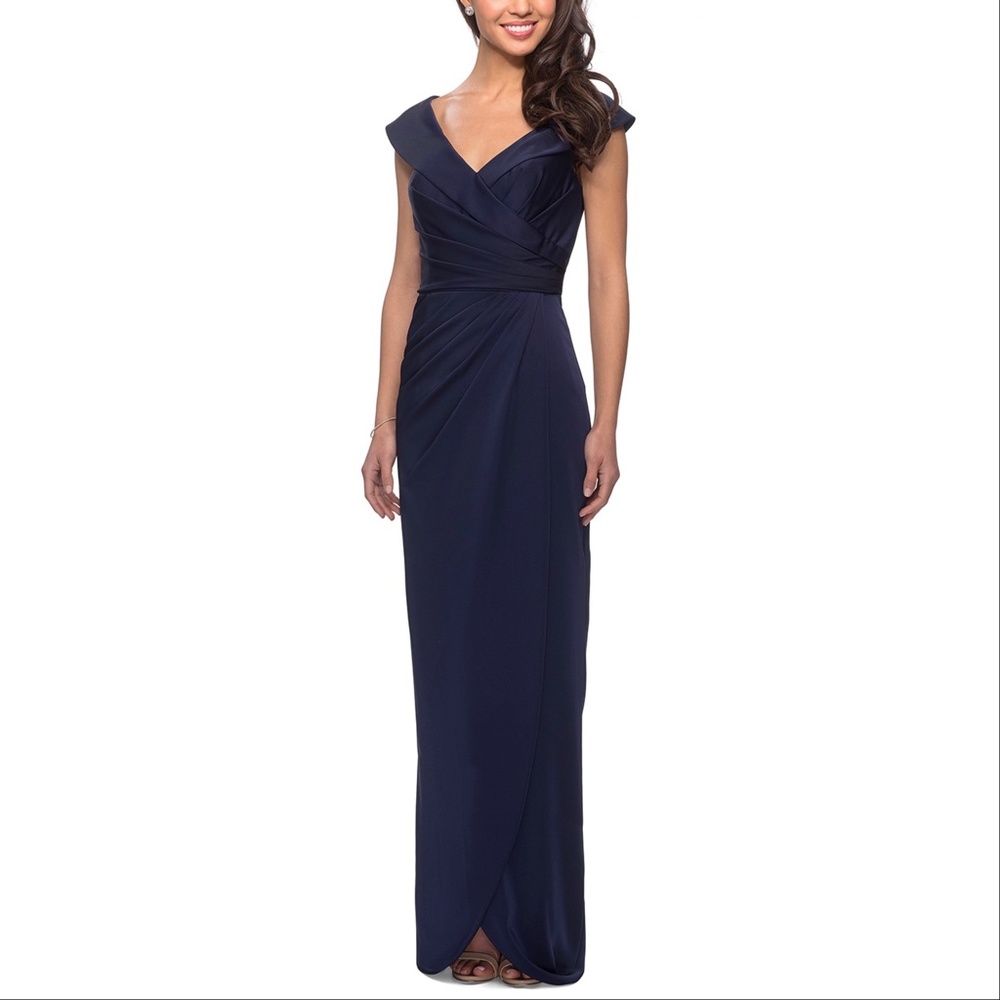 NEW La Femme 25206 Surplice Off the Shoulder Column Gown, Size 14